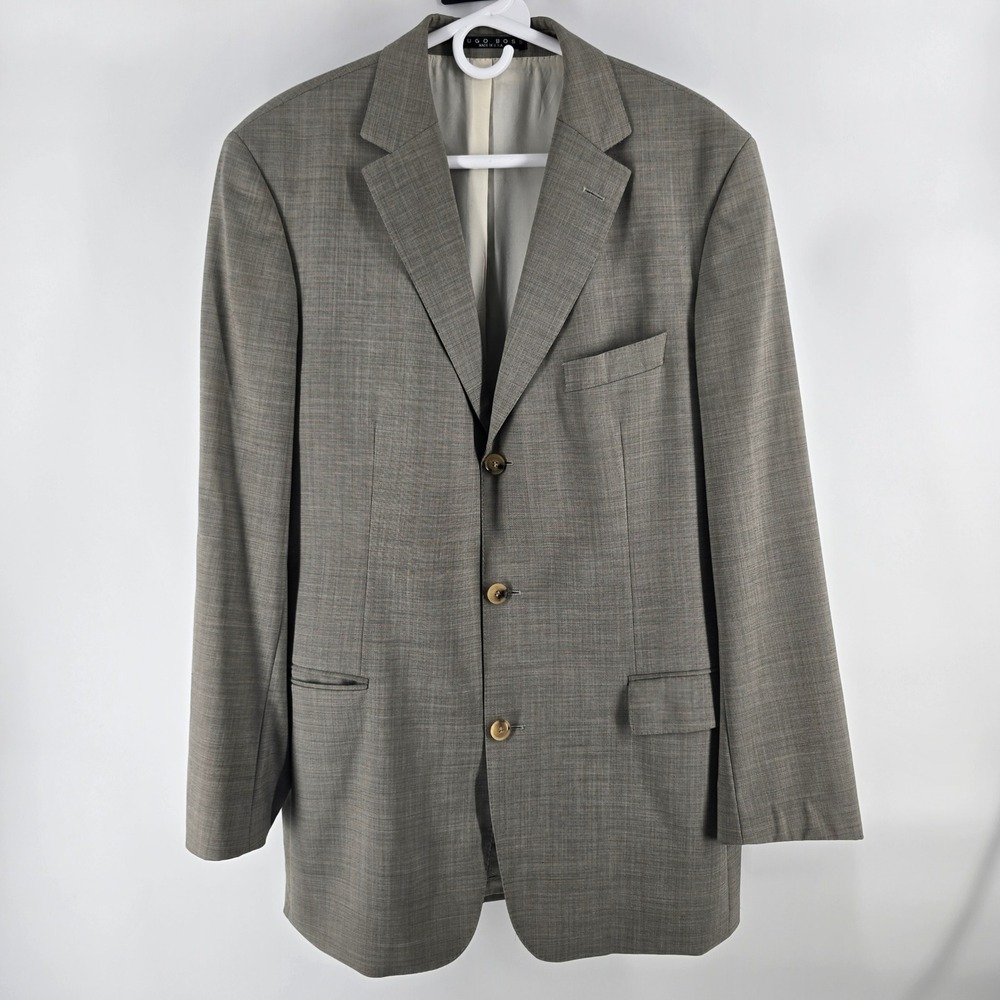Hugo Boss Blazer Men 42R Grey Textured 3-Button Notch Lapel Professional Blazer